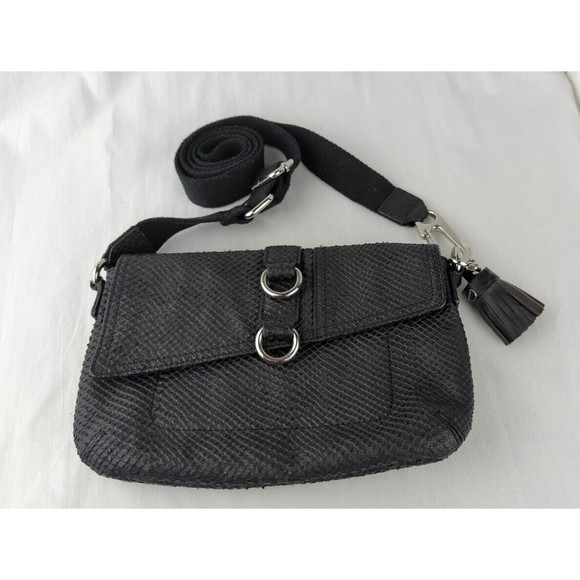 L.A.M.B By Gwen Stefani Black Leather Snake Print Crossbody Bag Voodoo Sash Saks - Picture 2 of 13